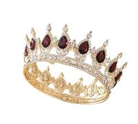 Vintage Royal Queen Tiara Crown for Women - Crystal Rhinestone Wedding Headband, Gold Rose God Pageant Prom Diadem(Red) (Wine Red)