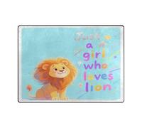 Vintage Rug 4x5 Machine Washable Carpet for Living for Bedroom Dining Room Farmhouse Nursery Home Office (4'x5' Natural)-Just A Girl Who Loves Lion