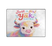 Vintage Rug 4x5 Minimalist Carpet for Kids for High Traffic Areas in Living Room, Bedroom (4'x5' Natural)-Just A Girl Who Loves Yak