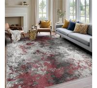 Vintage Rug for Living Room, Industrial Style Grey Burgundy Abstract Rugs Non Slip Low Pile Washable for Bedroom Kitchen, Vintage Decor Area Rug Home Accessories Carpet, 100 x 150 cm