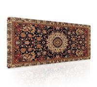 Vintage Rug Gaming Mouse Pad XL Dark Brown Retro Carpet Aesthetic Extended Large Mat Mousepad Desk Pad Non-Slip Rubber Base Stitched Edge Flower Keyboard Pad Playmat for Computer,31.5×11.8 Inch