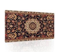 Vintage Rug Gaming Mouse Pad XL Dark Brown Retro Carpet Aesthetic Extended Large Mat Mousepad Desk Pad Non-Slip Rubber Base Stitched Edge Flower Keyboard Pad Playmat for Computer,20x14 Inch,60x35cm