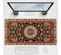 Vintage Rug Gaming Mouse Pad XXL Dark Brown Retro Carpet Aesthetic Extended Large Mat Mousepad Desk Pad Non-Slip Rubber Base Stitched Edge Flower Keyboard Pad Playmat for Computer,40x20 Inch,100x50cm