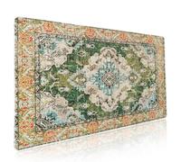 Vintage Rug Mouse Pad XXL Green Orange Retro Carpet Aesthetic Extended Table Mat 90X40 cm Non-Slip Rubber Base Stitched Edge Large Mousepad for Gaming Laptop Computer Desk Top 35.4×15.7 Inch