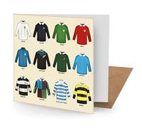 Vintage Rugby Shirts Greetings Card,Suitable for Birthdays, Thank You, Any Occasion, 15 x 15 cms, Multi-Coloured