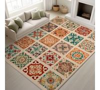 Vintage Rugs for Living Room 80 x 150 cm, Machine Washable Area Rug, Non-Slip Soft Lounge Rugs for Bedroom, Traditional Exquisite Floral Short Pile Indoor Carpet, Cream