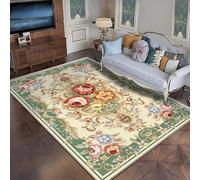 Vintage Rugs Living Room Washable Non Slip Large Area Rug Soft Low Pile Carpet for Living Room Dining Room Traditional ethnic flowers, multi-color, green, 200 x 300cm