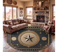 Vintage Runes Round Area Rug Living Room, Washable Non Slip Carpet 120 cm | Soft Low Pile Dark Tribal Geometric Stars Pattern Circle Rug, Stain & Fade Resistant Floor Carpet for Bedroom Living Room