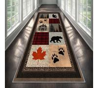 Vintage Runner Rug for Hallway 80x200cm Lodge Bear Runner Rug for Entryway Cabin Decor Black Bear Long Carpet, Soft Non Slip Floor Mats for High Traffic Areas in Home