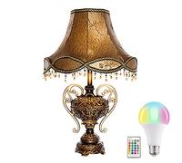 Vintage Rustic 13Inch Desk Lamp Traditional Style Table Lamps Shaped Barrel Fabric Shade for Living Room Bedroom House Bedside Nightstand Home Office Entryway Family E26,Brown Remote Control