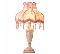 Vintage Rustic 13Inch Desk Lamp Traditional Style Table Lamps Shaped Barrel Fabric Shade for Living Room Bedroom House Bedside Nightstand Home Office Entryway Family E26,Princess Pink Button