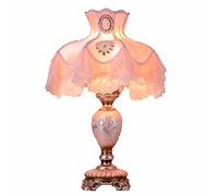 Vintage Rustic 13Inch Desk Lamp Traditional Style Table Lamps Shaped Barrel Fabric Shade for Living Room Bedroom House Bedside Nightstand Home Office Entryway Family E26,Pink Button