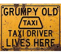 Vintage Rustic Advertising Retro Wall Tin Plaque 20x15cm - Pub Shed Bar Man Cave Home Garage Kitchen Gift Metal Sign - Grumpy Old TAXI DRIVER Black Cab Cabbie Lives Here