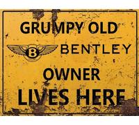 Vintage Rustic Advertising Retro Wall Tin Plaque 20x15cm - Pub Shed Bar Man Cave Home Garage Kitchen Gift Metal Sign - Grumpy Old inspired BENTLEY Owner Lives Here