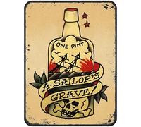 Vintage Rustic Advertising Retro Wall Tin Plaque 20x15cm - Pub Shed Bar Man Cave Home Garage Kitchen Gift Metal Sign - Sailor Jerry Spiced Rum Alcohol Drink inspired One Pint Sailors Grave