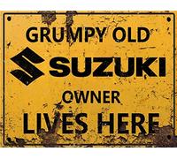Vintage Rustic Advertising Retro Wall Tin Plaque 20x15cm - Pub Shed Bar Man Cave Home Garage Kitchen Gift Metal Sign - Grumpy Old inspired SUZUKI Owner Lives Here