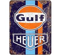 Vintage Rustic Advertising Retro Wall Tin Plaque 20x15cm - Pub Shed Bar Man Cave Home Gift Metal Sign - Petrol Oil Garage GULF HEUER inspired