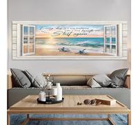 Vintage Rustic Canvas Wall Art Print with 'New Beginning Beach' Text, 12 x 36 inches, No Frame, Gift Idea for Home and Office, Living Room, Bedroom, Kitchen Decoration