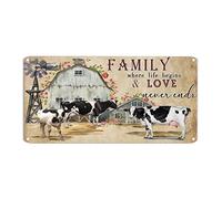 Vintage Rustic Cow Tin Sign Family Where Life Begins And Love Never Ends Aluminum Sign Cow Heard 6x12in Easy to Mount Poster Plaque Decor For Home Bar Coffee Man Cave Garage