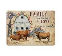 Vintage Rustic Cow Tin Sign Family Where Life Begins And Love Never Ends Metal Tin Sign Abstract Animal 10x14in Weatherproof Poster Art Design For Street Garage Family Cafe Bar