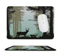 Vintage Rustic Foggy Forest Non-Slip Base Mousepad,Cabin Realistic Misty Forest Trees Wildlife Deer Moose Fox Stitched Edges for Decoration,Most Types of Mouse 11.8"x9.8"