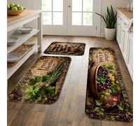Vintage Rustic Kitchen Mats for Floor, Fresh Herbs Gather & Cook Soft Mats, Fall Cushioned Comfort Washable Decor Rugs for Kitchen Sinks Laundryroom Bathroom 3pcs