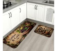 Vintage Rustic Kitchen Mats for Floor, Fresh Herbs Gather & Cook Soft Mats, Fall Cushioned Comfort Washable Decor Rugs for Kitchen Sinks Laundryroom Bathroom 2pcs