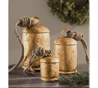 Vintage Rustic Lucky Tin Metal Cow Bells Handmade Set of 3 Giant Harmony Cow Bells Huge Bells On Rope Christmas Décor 4" 6" 8" H Bells Rustic Vintage Home Decor Gifts