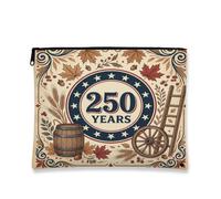 Vintage Rustic Makeup Bag, 250 Years Celebration Cosmetic Travel Pouch for Women, Portable Canvas Zipper Organizer, Fall Holiday Toiletry Bag, Beige, 7x9 Inch, Years