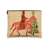 Vintage Rustic Makeup Bag, Red Horseman Holiday Cosmetic Travel Pouch for Women, Portable Canvas Zipper Organizer, Christmas Skincare Toiletry Bag, Red, 7x9 Inch, Pouch