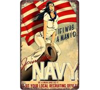 Vintage Rustic Metal Tin Sign WWII US Navy Pin Up Recruiting Wall Art Decor Retro Plaque For Bar Music Club Man Cave Room Decoration 8"X 12"
