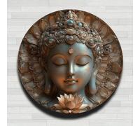 Vintage Rustic Round Aluminum Wall Sign with Jewel-Studded Buddha Head, No Actual Clock, 8 Inches, for Indoor and Outdoor Decoration, Gift for Home, Office, Cafe, and Garden