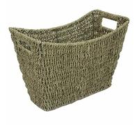 Vintage Rustic Seagrass Wicker Baskets for Magazine Rack Newspaper Holder Storage Organizer Straw Wire Woven Basket Hamper Bin with Handles For Home & Office Living Room Bathroom Kitchen Decor Brown