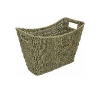 Vintage Rustic Seagrass Wicker Straw Wire Woven For Magazine Newspaper Rack Holder Storage Organizer Basket Bin With Handles Brown
