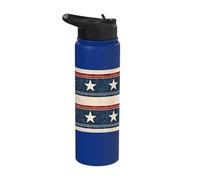 Vintage Rustic Stripe Pattern American Patriotic USA Stars Stainless Steel Insulated Water Bottle