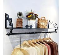 Vintage Rustic Triangle Clothing Rack - Wall-Mounted Metal Display Shelf for Boutique Stores, Space-Saving Garment nizer (Black, 100cm)