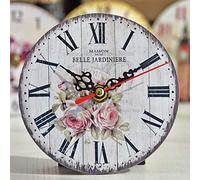 Vintage Rustic Wall Clock 5" Round-Silent Kitchen Wall Clocks Battery Operated Non Ticking Quartz Country Farmhouse Style Decorative(5" Pink Rose Flowers)