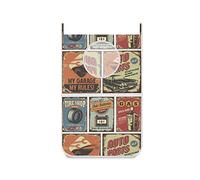 Vintage Rusty Car Service Tin Signs Posters Hanging Laundry Hamper Bag, Dirty Clothes Bag Over The Door, Wall Cloth Basket with Hooks Storage Closet for Bathroom Bedroom