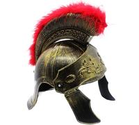 Vintage Rusty Golden Medieval Knight Helmet with Red Fluff for Adults, Men - Ancient Greek Helmet for Cosplay Gladiators, Soldiers, Warriors