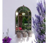 Vintage Rusty Metal Wall Mirror with Triple Planter 3 Pots Holder 70cm Arch
