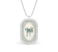Vintage Sage Green Watercolor Ribbon Bow Rectangle Pendant Necklace Silver Women Jewelry Alloy Keychain Tag Jewelry