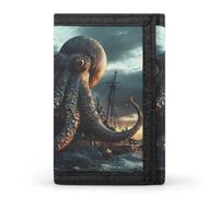 Vintage Sail Boat Cool Octopus Mens Trifold Wallet Slim Purse Card Holder Coin Wallet Mini Wallet Gift