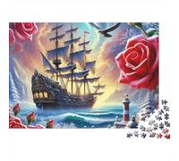 Vintage Sailing Ship 1000 Piece Jigsaw Puzzle Paper for Adults Ocean Lighthouse Scene Puzzle Game for Family Relax Decoration Gift 38x26cm/1000pcs