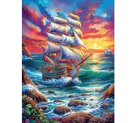 Vintage Sailing Ship at Sunset 1000-piece Jigsaw Puzzle Set Science Fiction Magical Dream For Adults Teens 14+ Logic Skill Indoor Game Family Game Night Summer Durable Material 1000 PCS