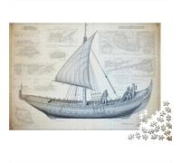 Vintage Sailing Ship Blueprint 1000-Piece Puzzle for Adults, 52x38cm/1000pcs, Smooth White Pieces for Easy Handling; for Relaxed Evenings at The Table