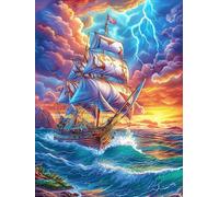Vintage Sailing Ship in A Stormy Sea 1000 Pc DIY Jigsaw Puzzle Science Fiction Magical Dream Puzzles for Adults Teens Hard Challenging Team Building Stress Reducing Autumn Rigid Cardboard 1000 PCS