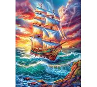 Vintage Sailing Ship on The Ocean 1000 Pcs Jigsaw Puzzle Bundle Wildlife Pet Family Puzzle Lovers Fun Family Game Mindful Activity Spring Eco Friendly Cardboard 1000 PCS