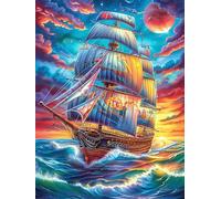 Vintage Sailing Ship on The Ocean 1000 Piece Complete DIY Jigsaw Puzzle Scenery Science Fiction Collectors Mind Relaxation Educational Decorative Puzzle Gifts for Adults Recycled Cardboard 1000 PCS