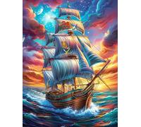 Vintage Sailing Ship on The Ocean 300-piece Jigsaw Puzzle Set Scenery Science Fiction Family Puzzle Lovers Brain Training Indoor Game Family Game Night Summer Gift Durable Board 300 PCS