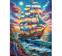 Vintage Sailing Ship on The Ocean 500-piece Jigsaw Puzzle Bundle Fairy Tale Scenery Cartoon Family Puzzle Lovers Brain Training Mindful Activity Spring Paperboard Creativity & Gift Giving